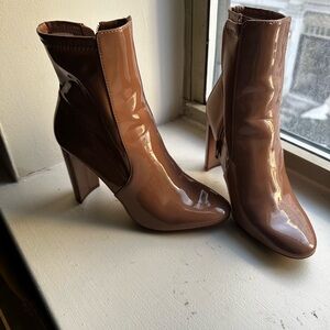 Aldo Nude Taupe Patent Leather Heel Ankle Boots
